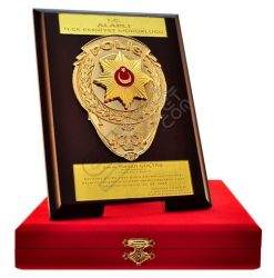 Altın Kaplama Polis Rozeti Kadife Kutulu Özel Plaket