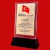 Beyaz Dijital Malzeme Baskılı Türk Bayraklı Kristal Cam Plaket
