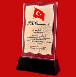 Beyaz Dijital Malzeme Baskılı Türk Bayraklı Kristal Cam Plaket