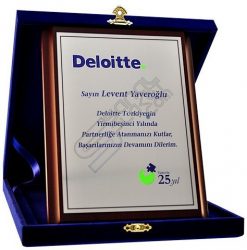 Deloitte Logolu Kadife Kutulu Gümüş İş Birliği Plaketi