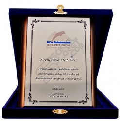 Gümüş Baskılı Lacivert Kadife Kutulu Ahşap Plaket