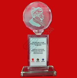 Gümüş Metal Baskılı Serigrafi Logo Cam Kaideli Kristal Plaket