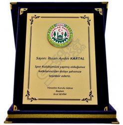 Kabartma Logolu Katlanabilir Kadife Kutu Sarı Metal Baskılı Plaket