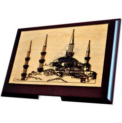 Lazer Kazıma Cami İşlemeli Ayaklı Ahşap Özel Plaket