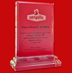 Lazer Kazıma Logo Serigrafi Baskı Cam Kaideli Kristal Plaket