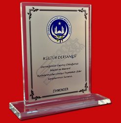 Logolu Gümüş Metal Kristal Plaket