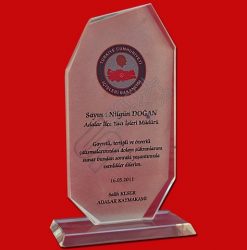 Logolu Kumlu Cam Kristal Plaket