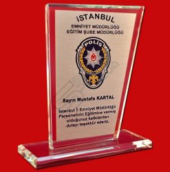 Polis Logolu Gümüş Kristal Cam Plaket
