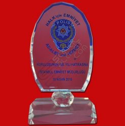 Polis Logolu Hatıra Kristal Cam Plaket