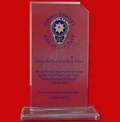 Polis Logolu Kristal Cam Fairplay Ödül Plaketi