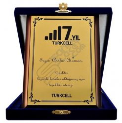 Turkcell Logolu Kadife Kutulu Ahşap Hizmet Plaketi