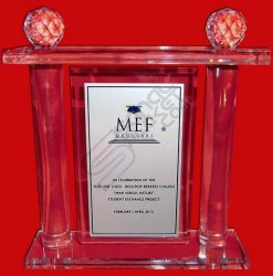 Gümüş Metal Baskılı Sütunlu Kristal Ödül Kupa